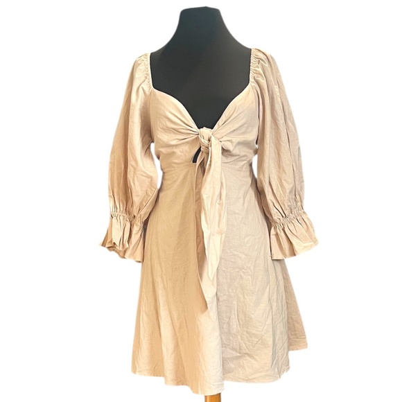 Charlie Holiday Sonny Tie Front Women's Mini Dress Oat Size Medium, NWT - Picture 2 of 11